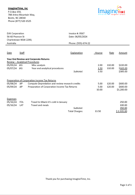 Australia Imagine Time business utility bill template in Word and PDF formats